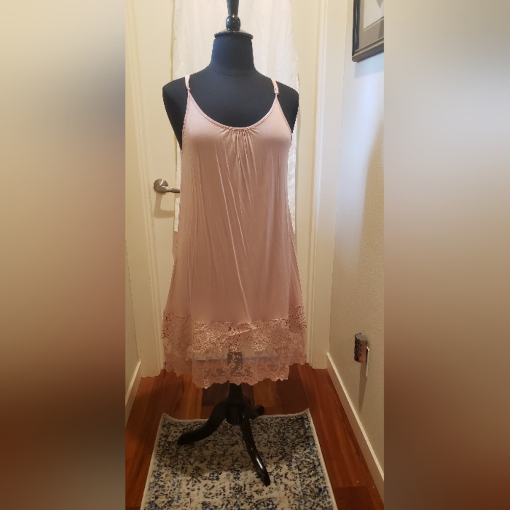 Fashionomics Womens Pink Shift Tunic With Lace Trim